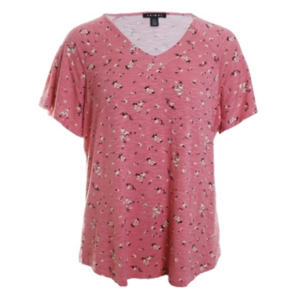 TRIBAL SHORT SLEEVE V-NECK FLORAL TOP SZ 2X NWT WILD ROSE